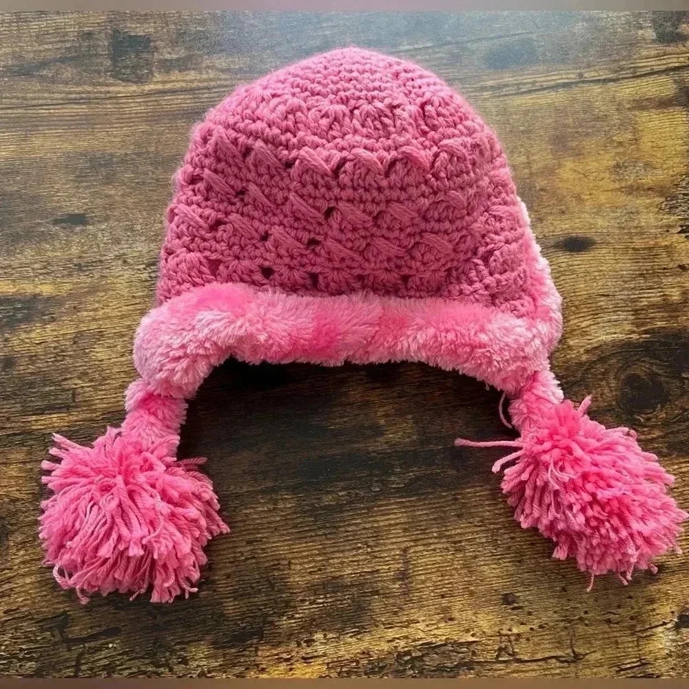 jamie rae hats | Candy Pink Winter Wimple Hat Candy Pink Lace Rose. Size: 3/6M